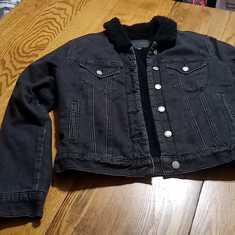 LUCKY BRAND Jean Jacket Womens MEDIUM  BLACK LINED Preowned Denim Coat Used